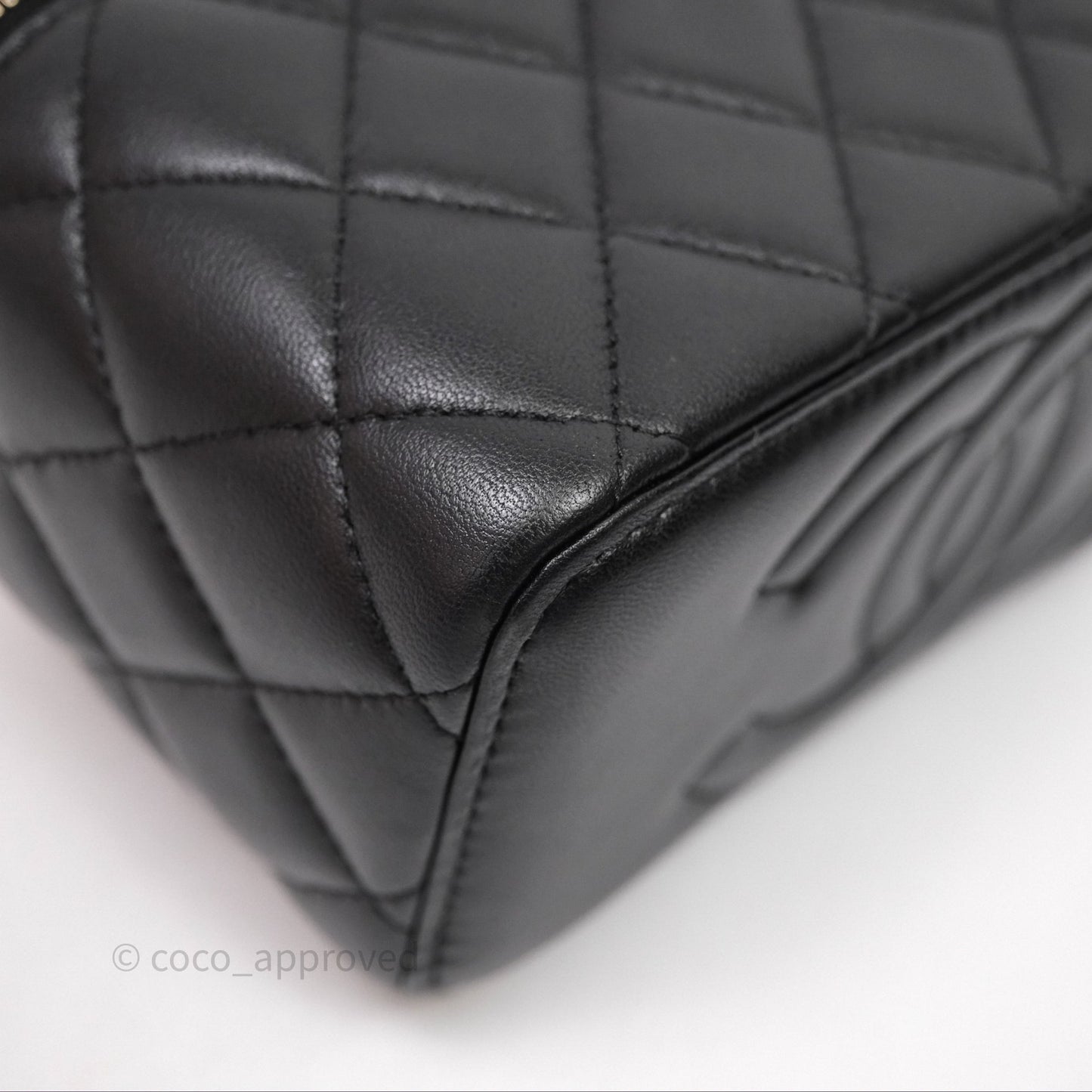 Chanel Vanity Rectangular Metal Top Handle Black Lambskin Aged Gold Hardware