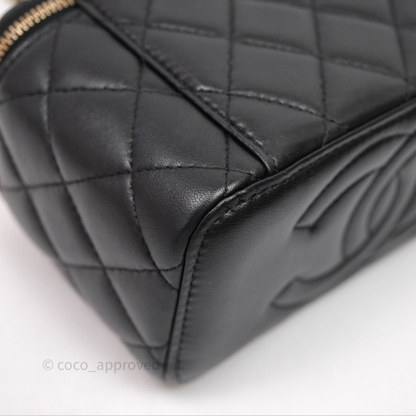 Chanel Vanity Rectangular Metal Top Handle Black Lambskin Aged Gold Hardware