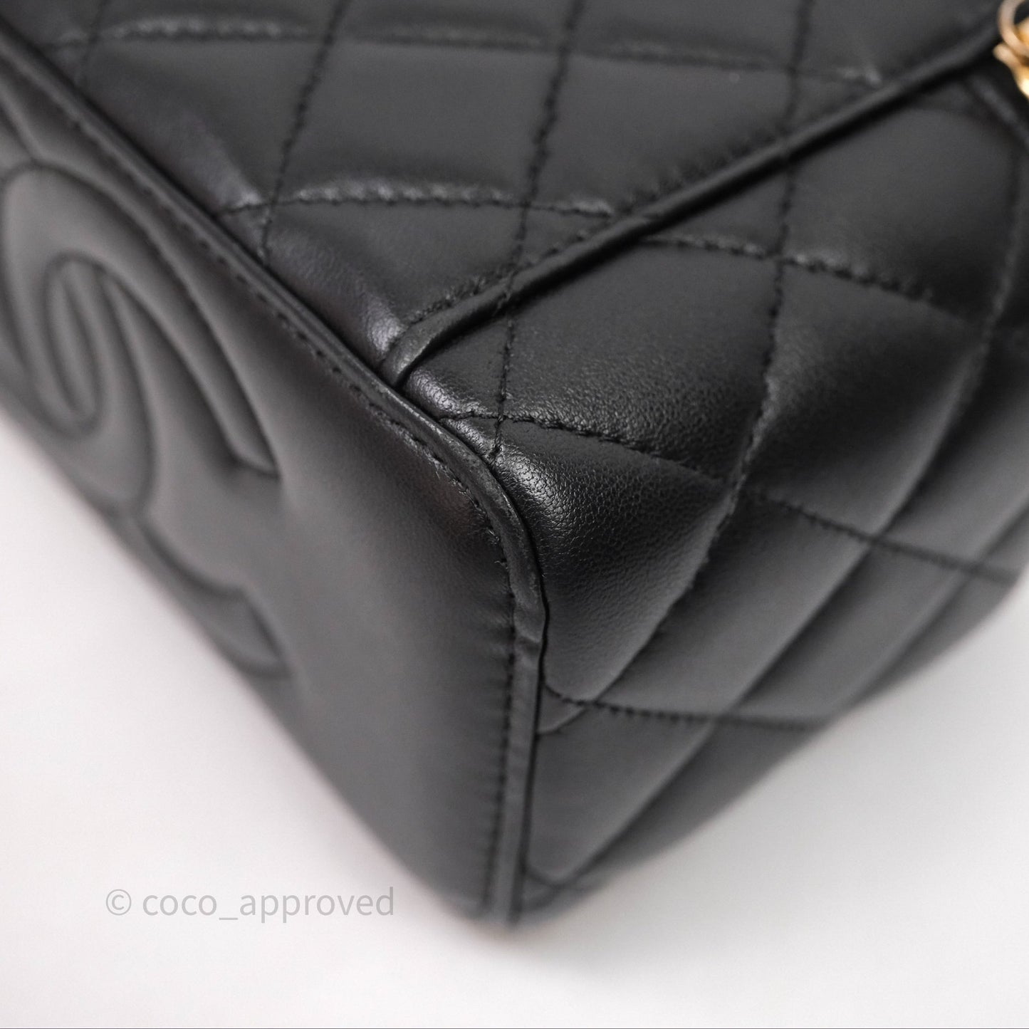 Chanel Vanity Rectangular Metal Top Handle Black Lambskin Aged Gold Hardware