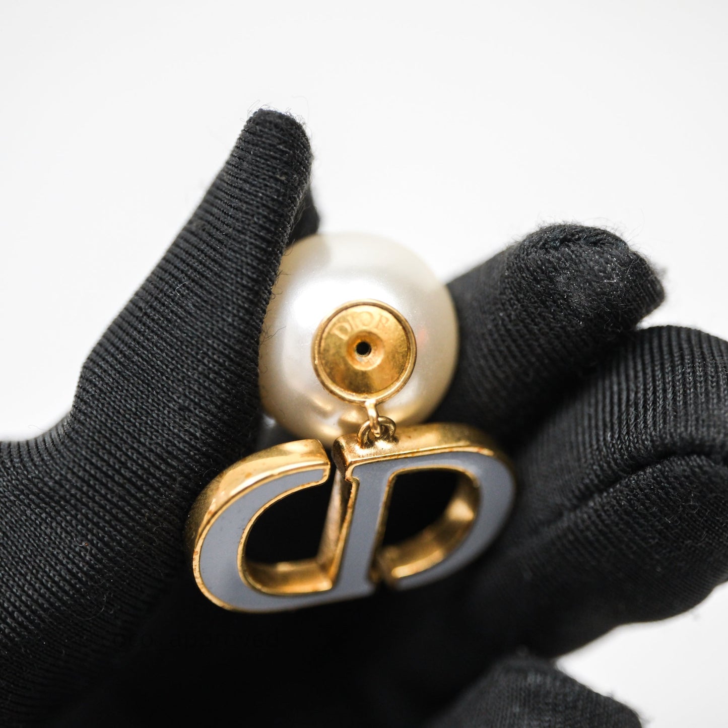 Christian Dior Pearls Drop Blue CD Earrings Gold Tone