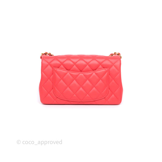 Chanel Mini Rectangular Quilted Red Lambskin Aged Gold Hardware
