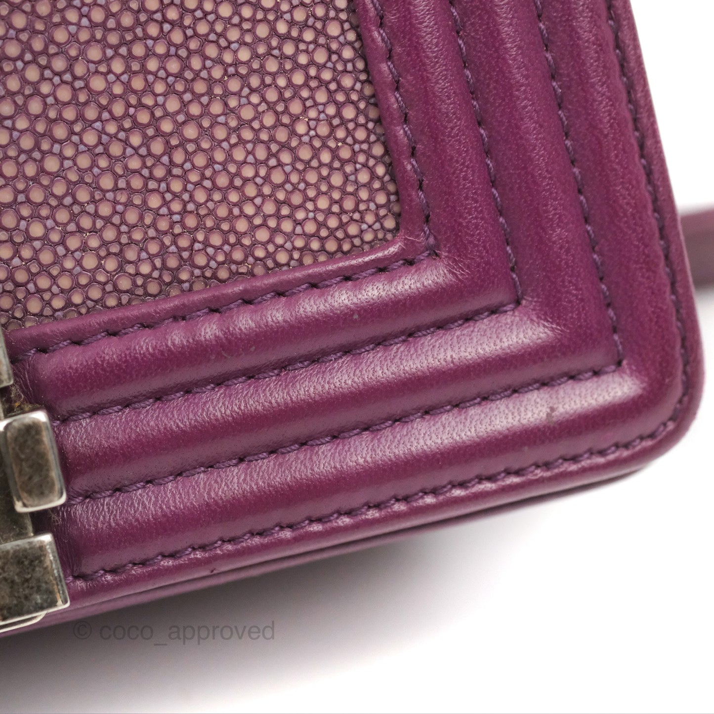Chanel Small Boy Plum Purple Stingray Ruthenium Hardware