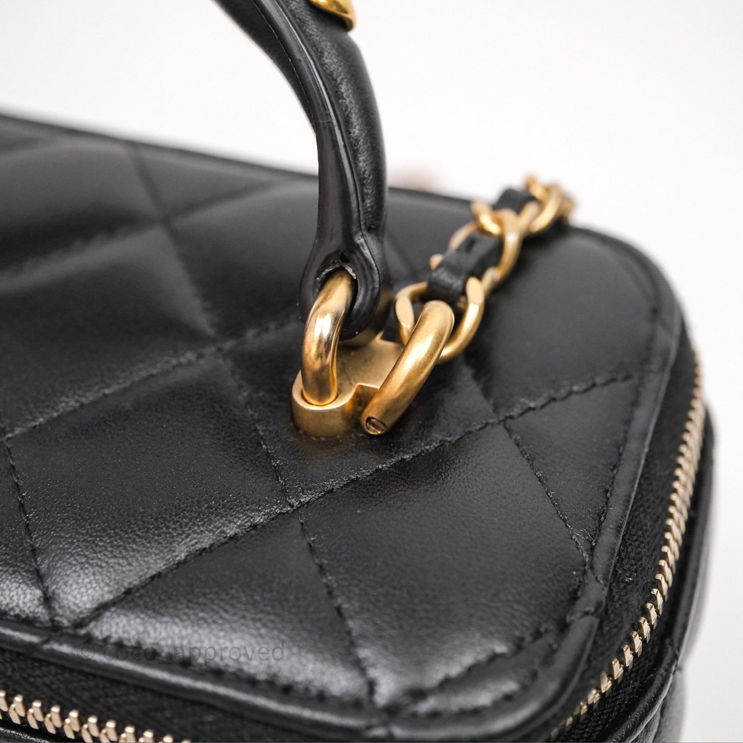 Chanel Vanity Rectangular Metal Top Handle Black Lambskin Aged Gold Hardware