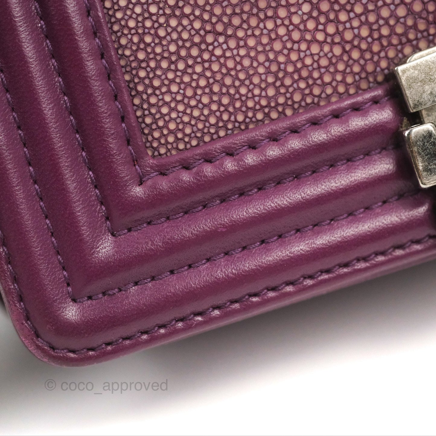 Chanel Small Boy Plum Purple Stingray Ruthenium Hardware