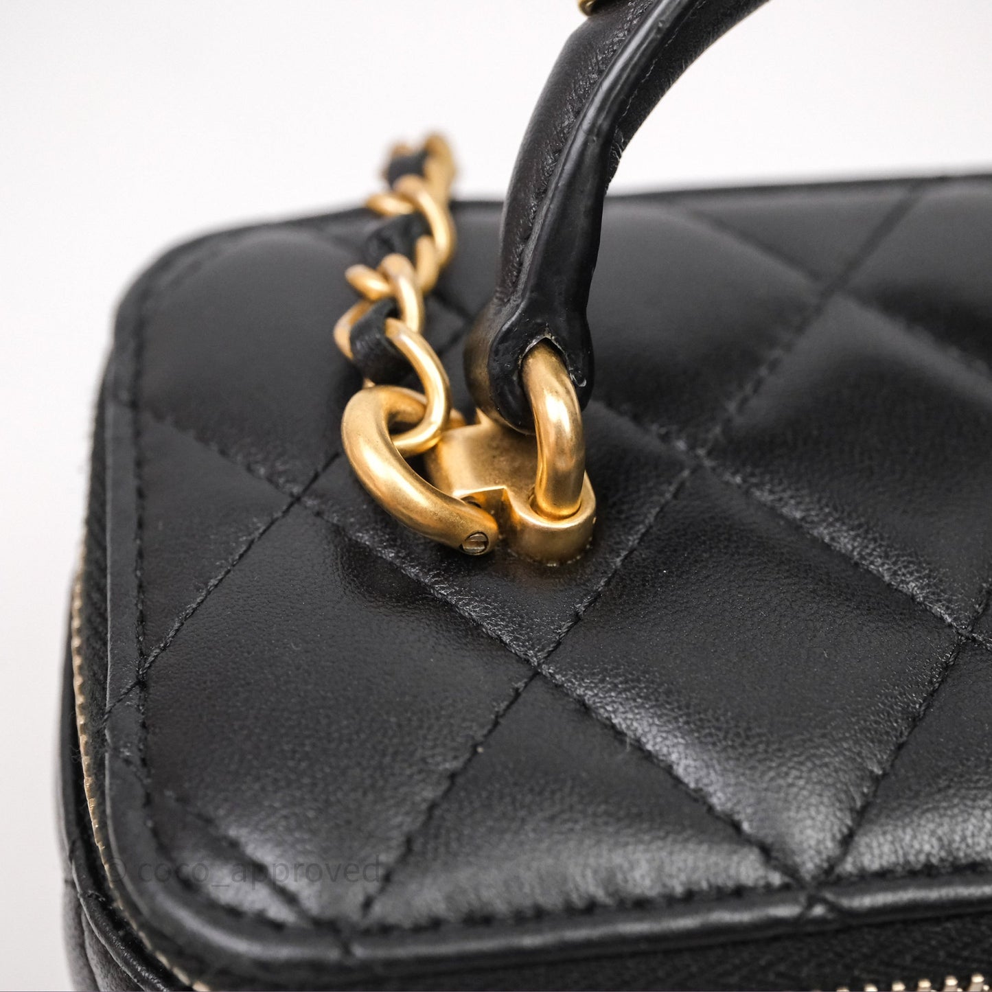 Chanel Vanity Rectangular Metal Top Handle Black Lambskin Aged Gold Hardware