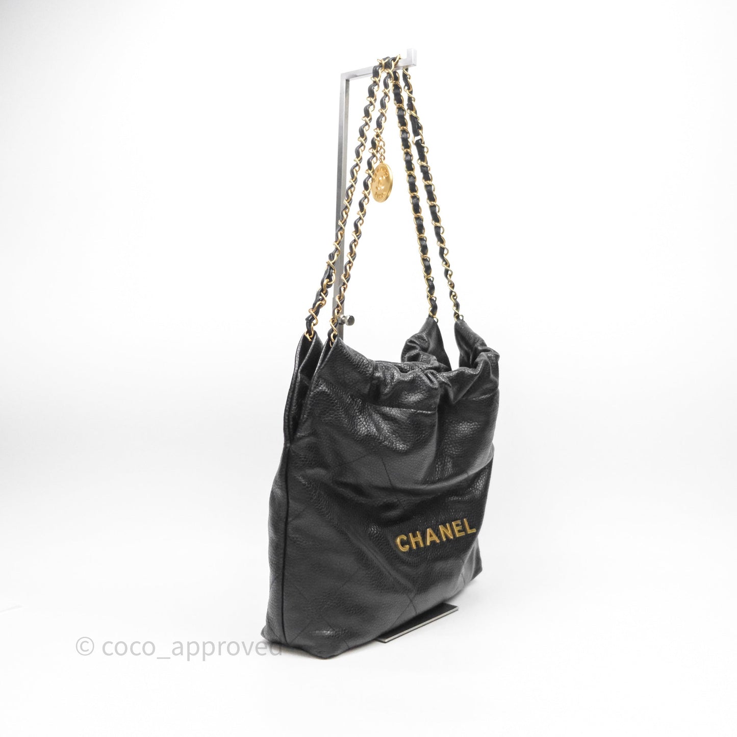 Chanel 22 Small Black Shiny Caviar Aged Gold Hardware
