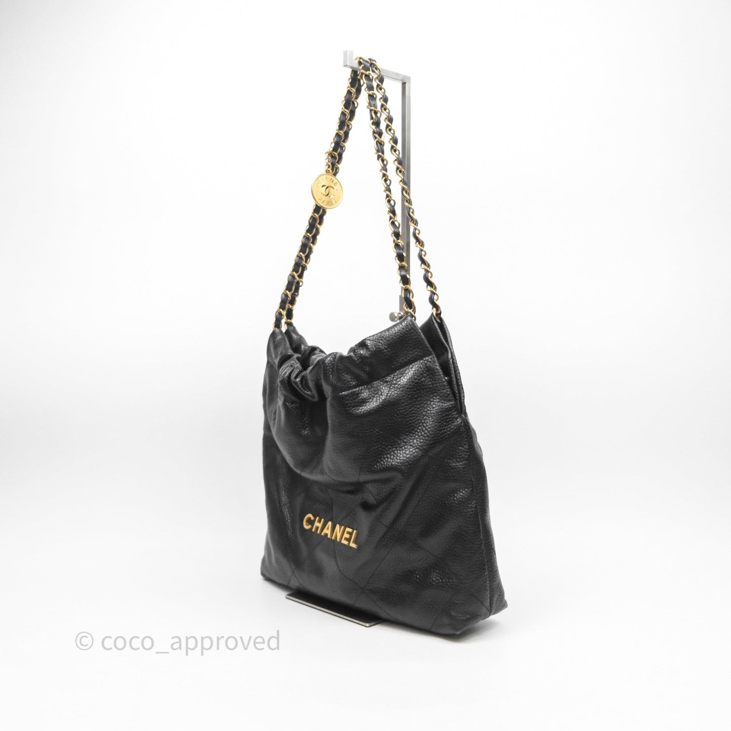 Chanel 22 Small Black Shiny Caviar Aged Gold Hardware