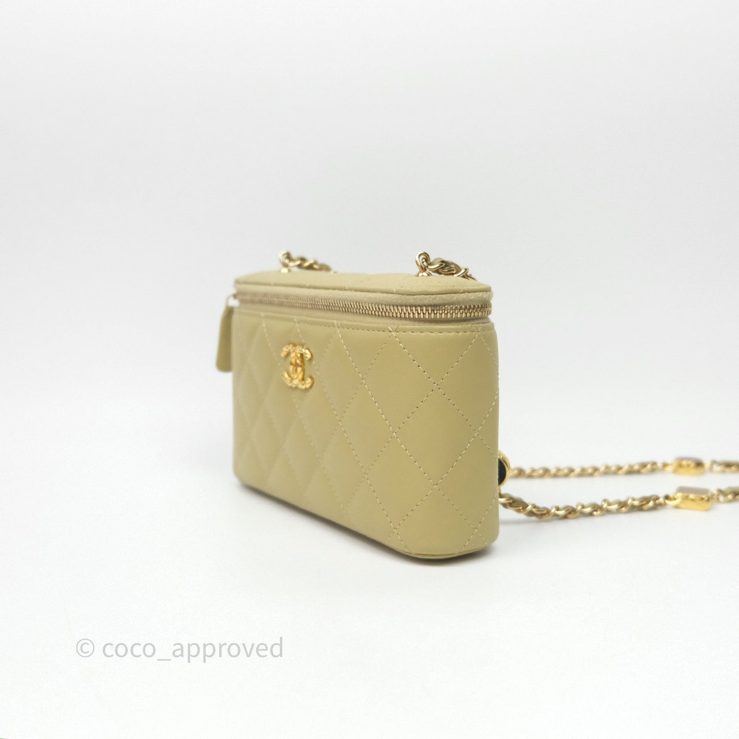 Chanel Vanity With Chain Olive Green Lambskin Gold Hardware