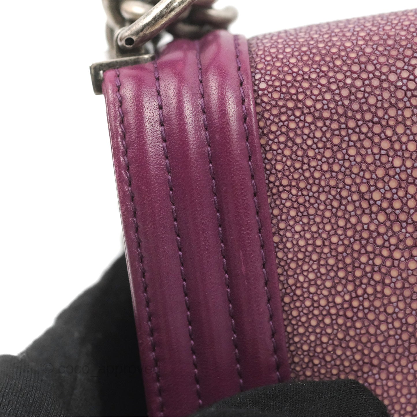Chanel Small Boy Plum Purple Stingray Ruthenium Hardware