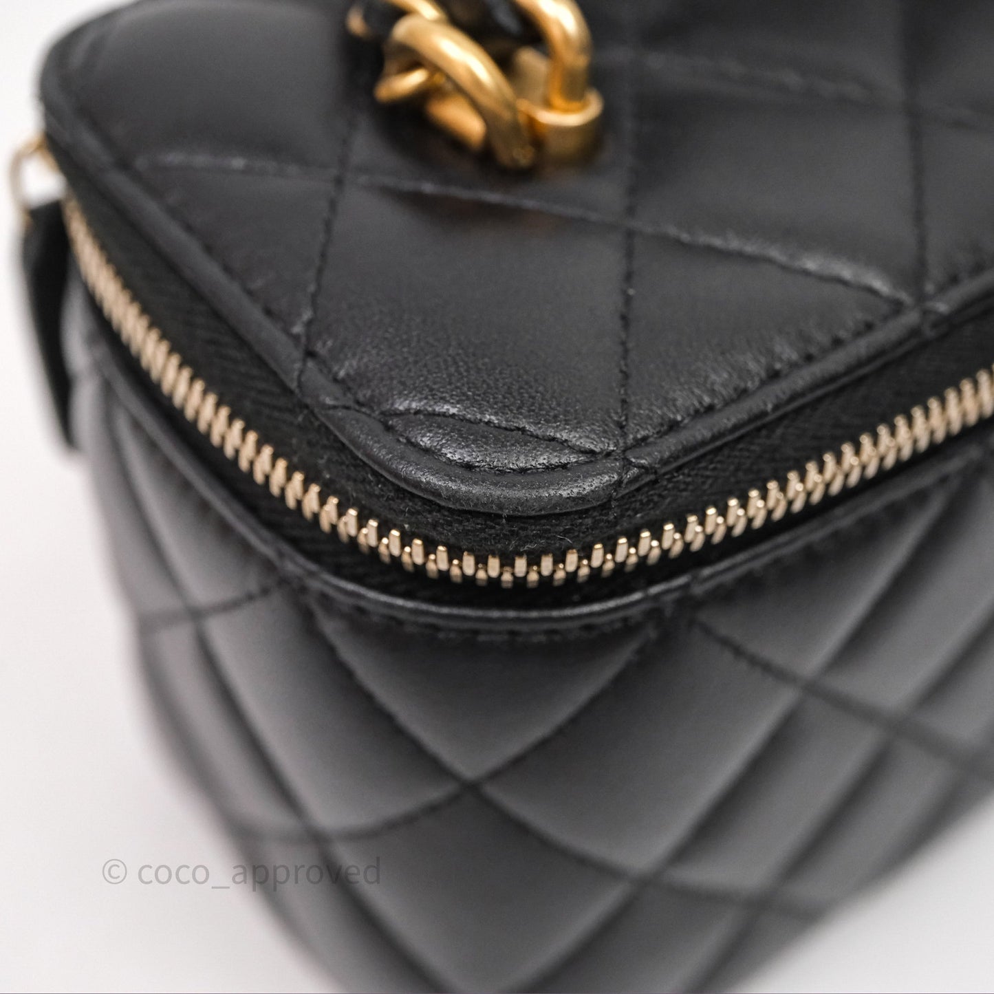 Chanel Vanity Rectangular Metal Top Handle Black Lambskin Aged Gold Hardware