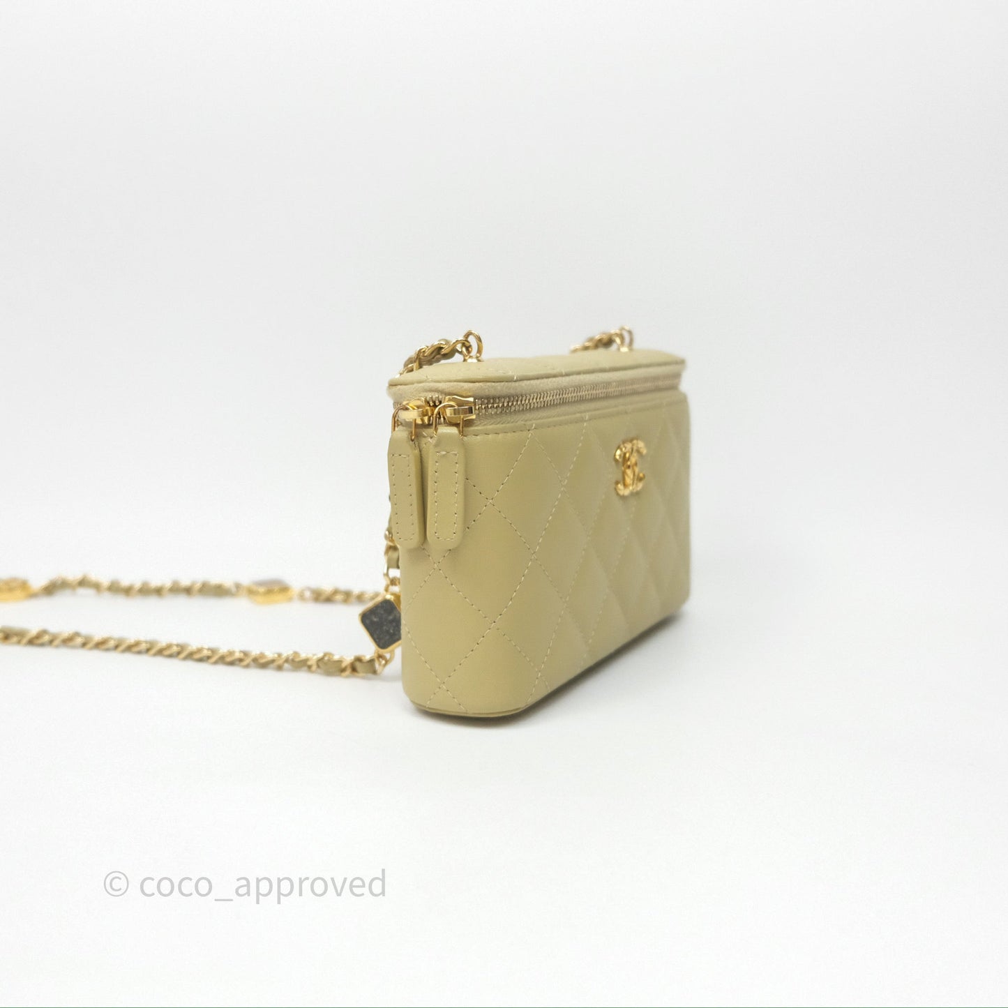 Chanel Vanity With Chain Olive Green Lambskin Gold Hardware