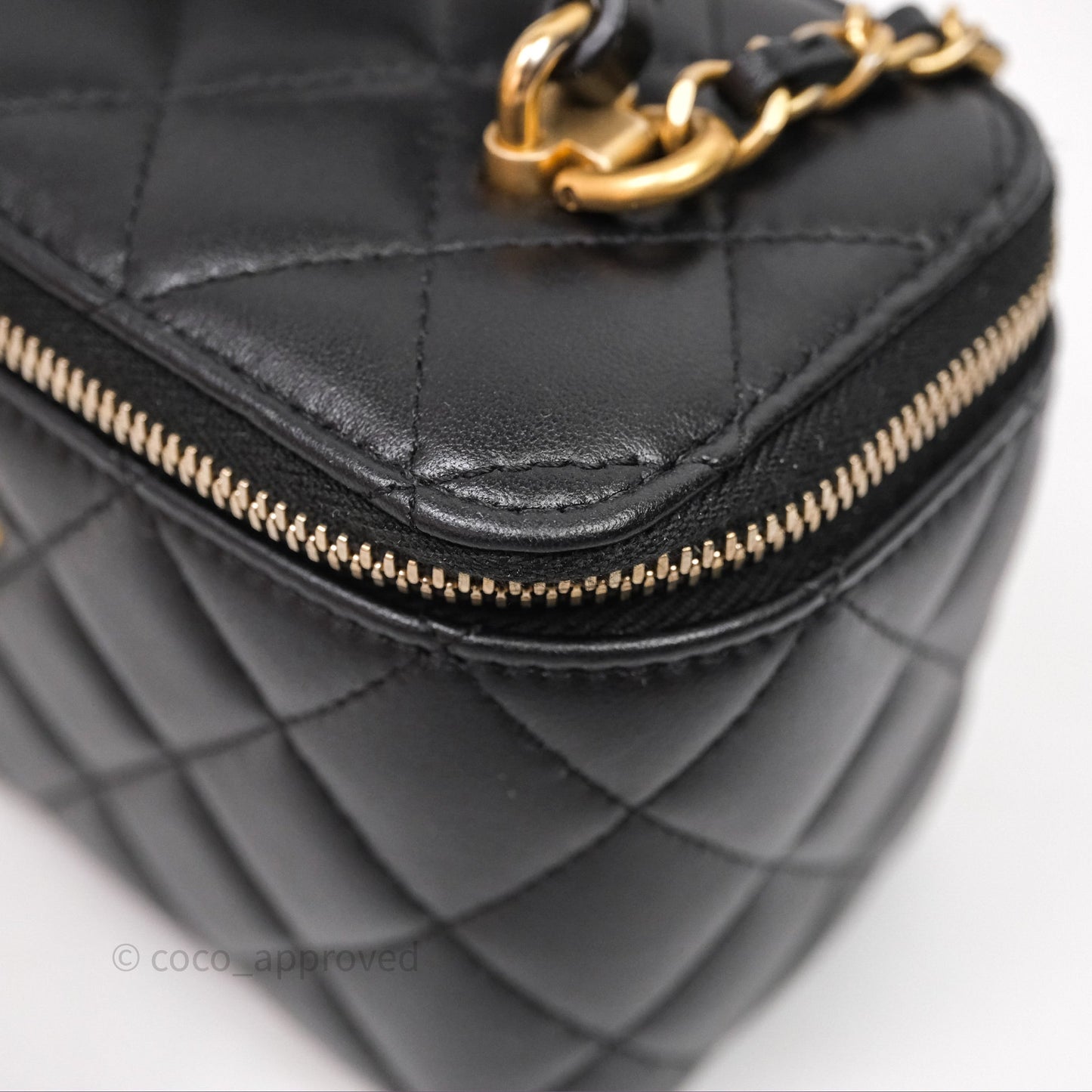 Chanel Vanity Rectangular Metal Top Handle Black Lambskin Aged Gold Hardware
