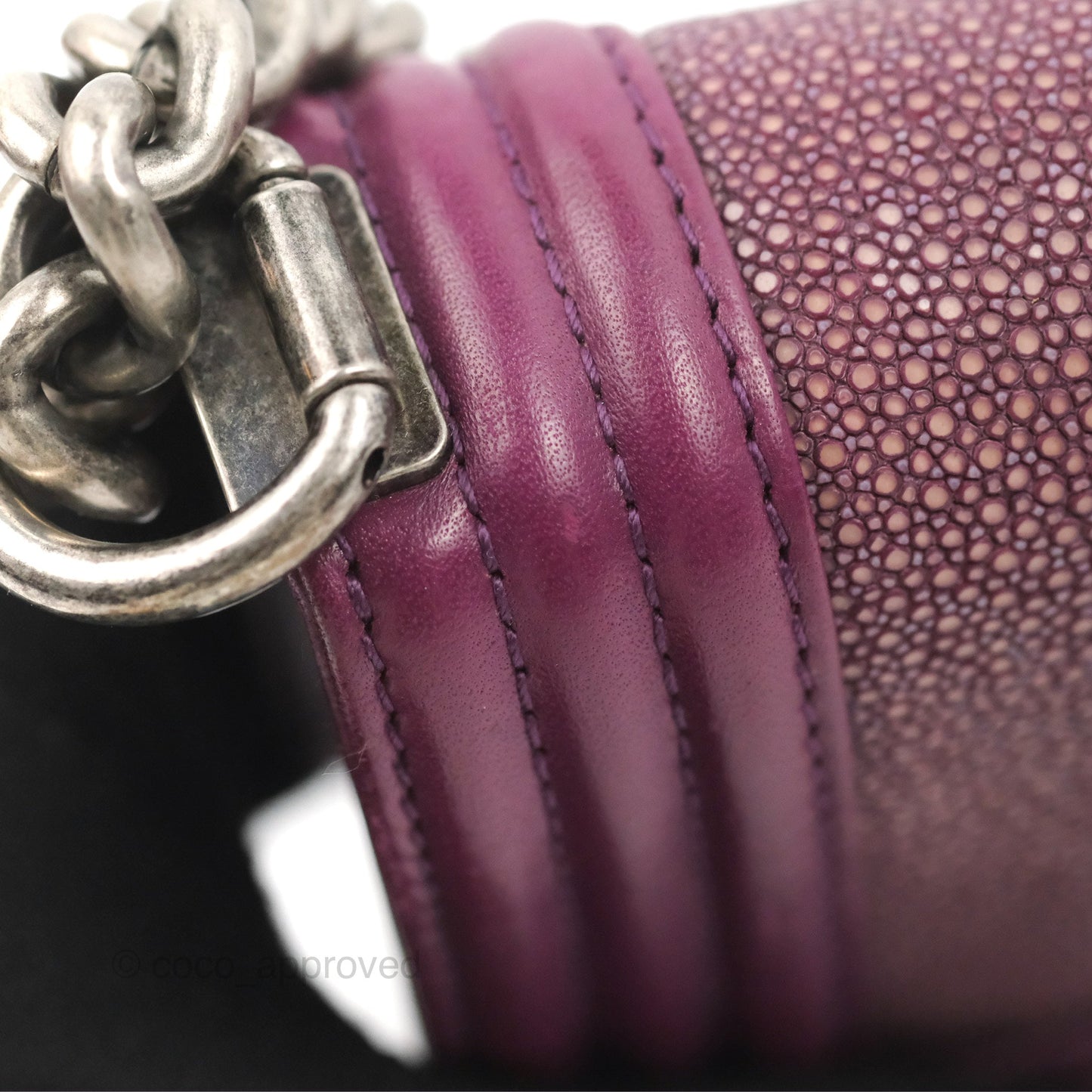 Chanel Small Boy Plum Purple Stingray Ruthenium Hardware