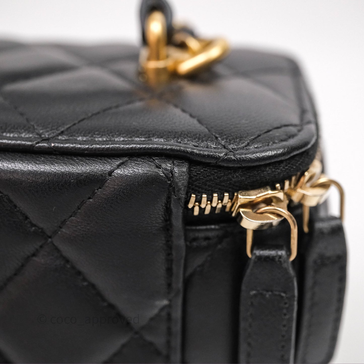 Chanel Vanity Rectangular Metal Top Handle Black Lambskin Aged Gold Hardware