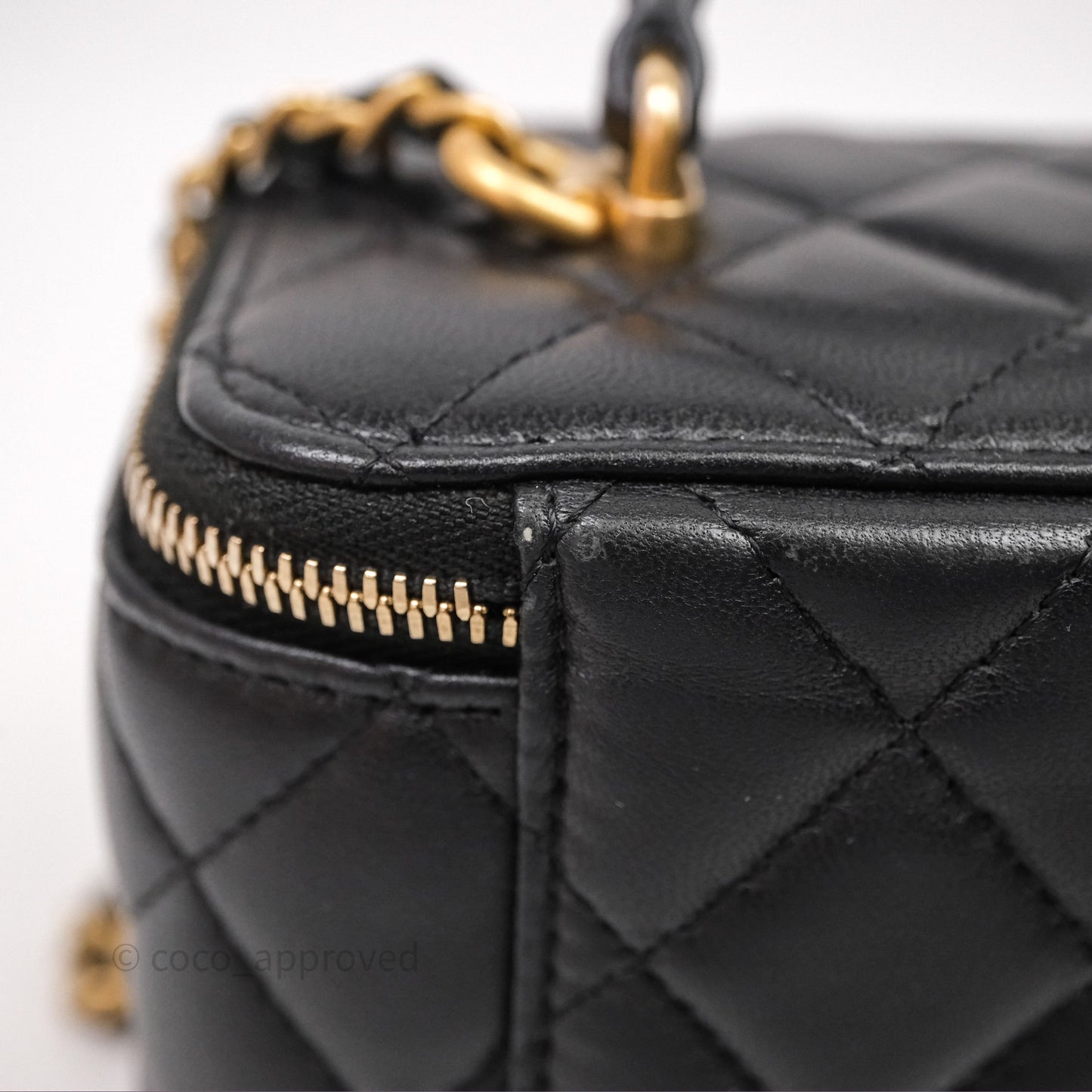 Chanel Vanity Rectangular Metal Top Handle Black Lambskin Aged Gold Hardware
