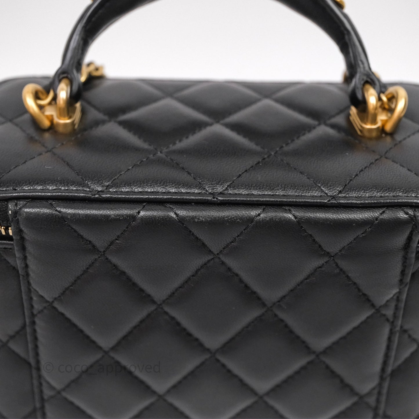 Chanel Vanity Rectangular Metal Top Handle Black Lambskin Aged Gold Hardware