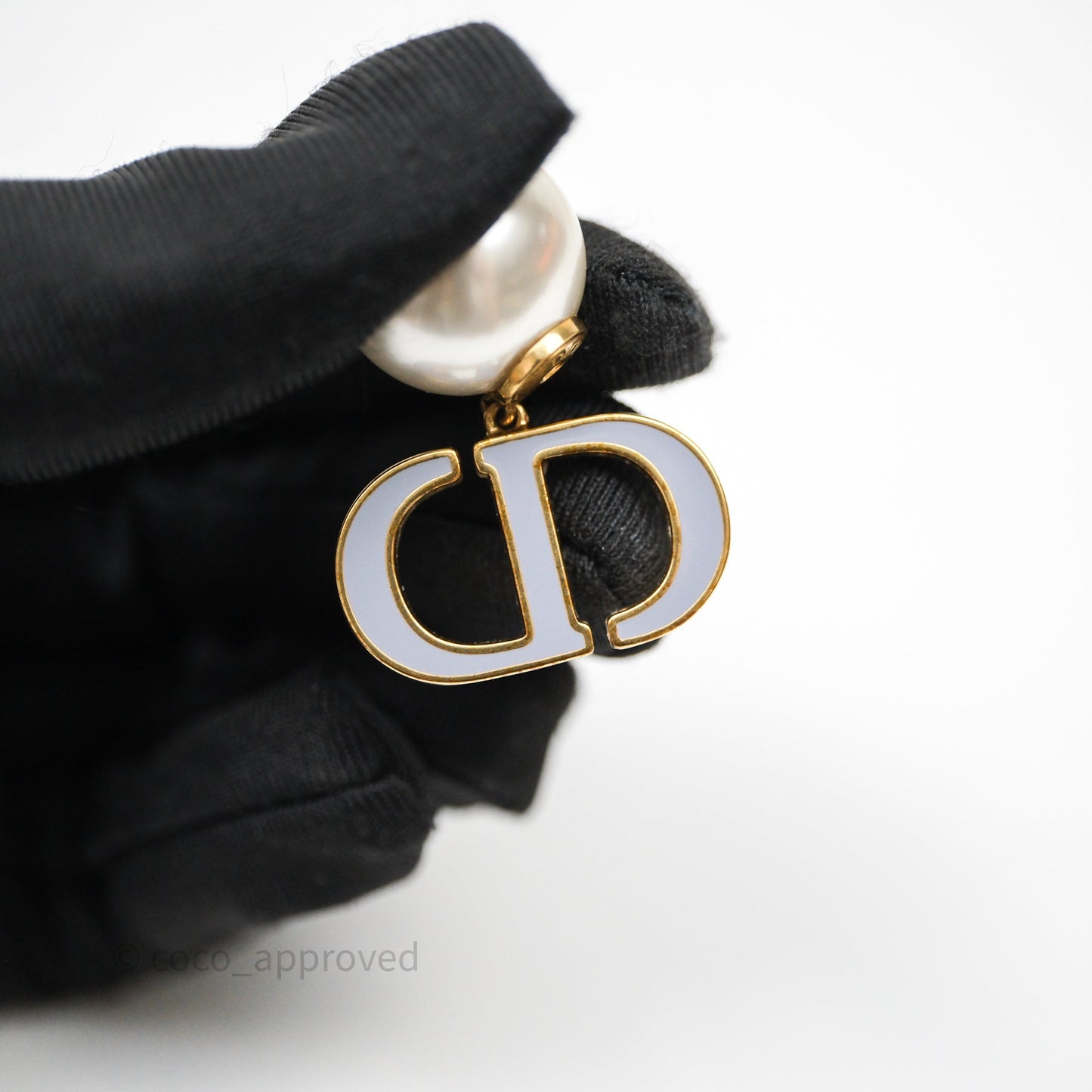 Christian Dior Pearls Drop Blue CD Earrings Gold Tone