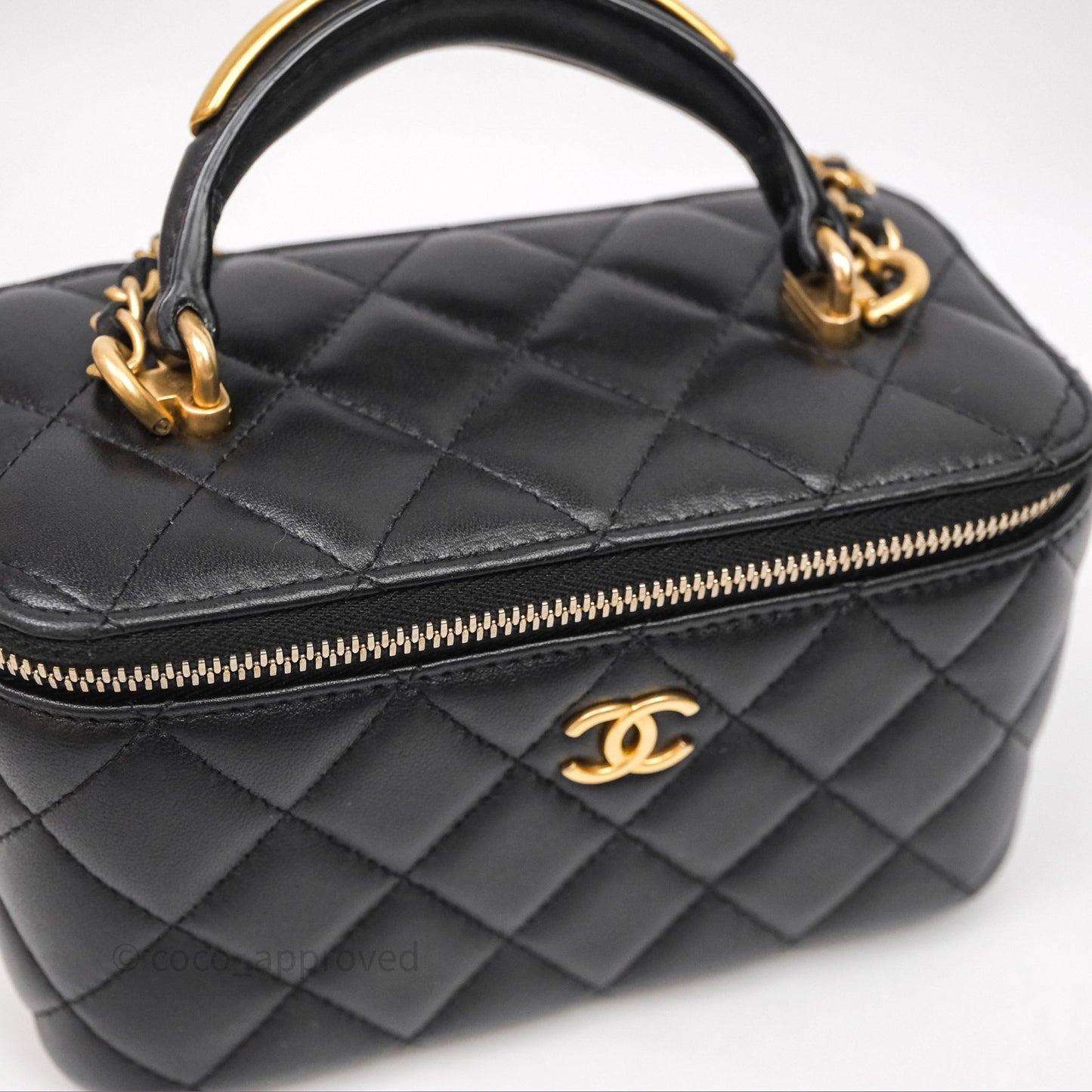 Chanel Vanity Rectangular Metal Top Handle Black Lambskin Aged Gold Hardware