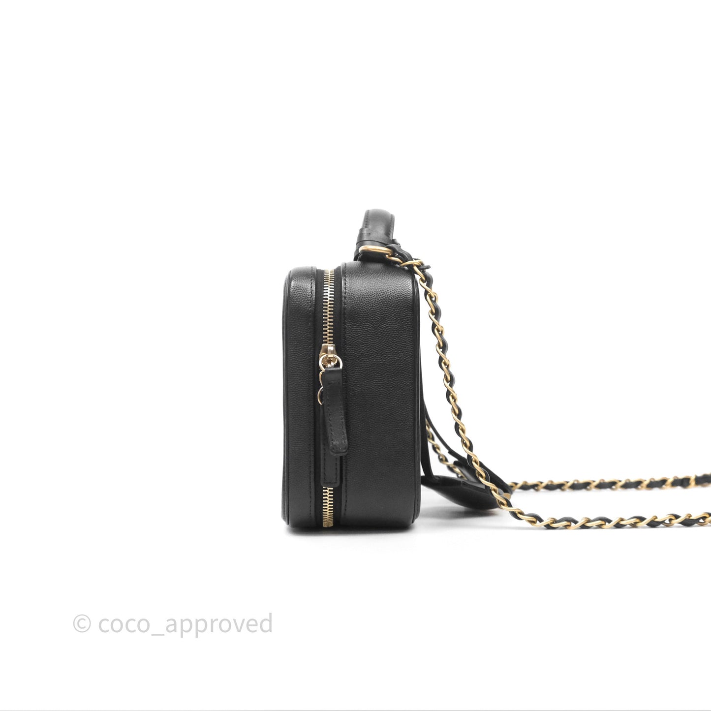 Chanel Quilted Medium CC Filigree Vanity Case Black Caviar Aged Gold Hardware