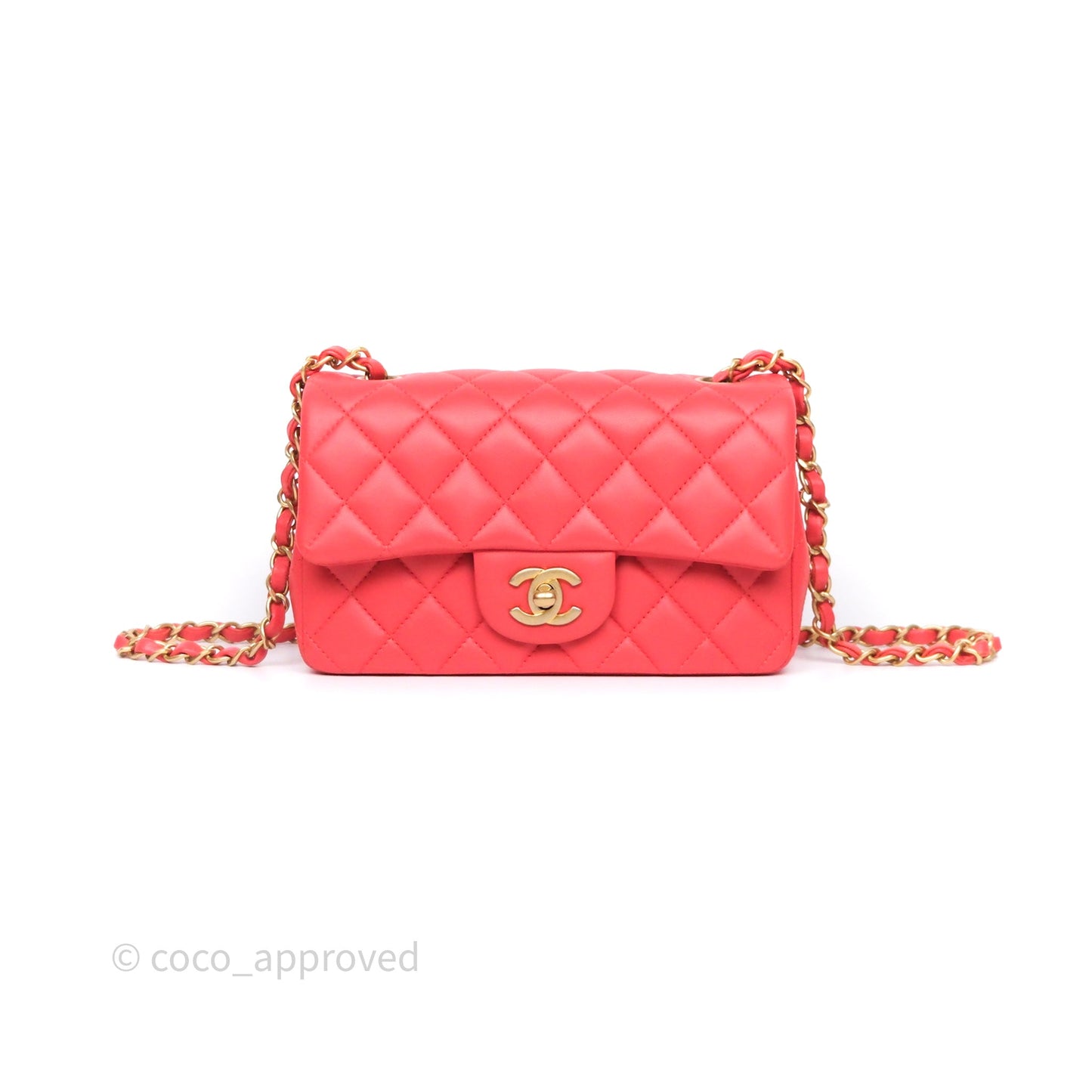 Chanel Mini Rectangular Quilted Red Lambskin Aged Gold Hardware