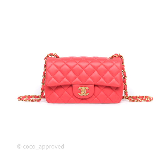 Chanel Mini Rectangular Quilted Red Lambskin Aged Gold Hardware
