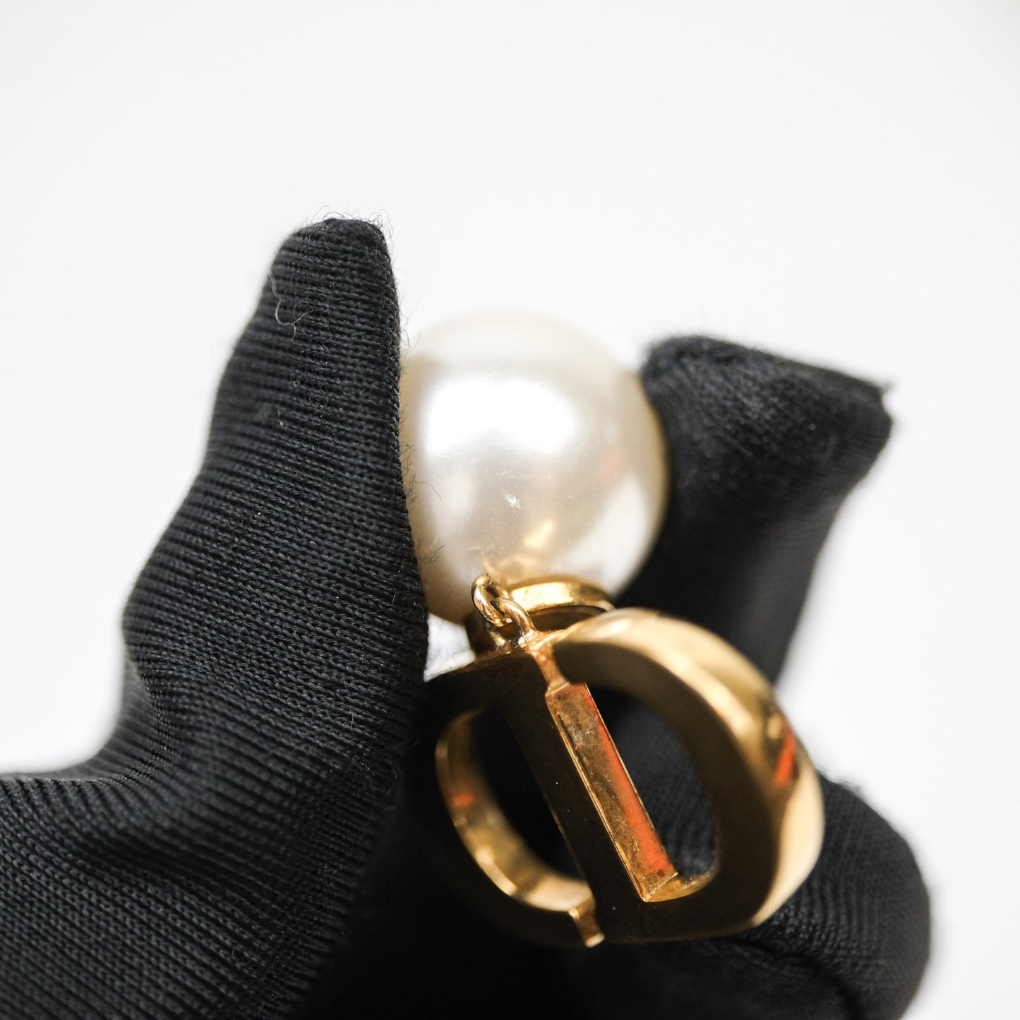 Christian Dior Pearls Drop Blue CD Earrings Gold Tone