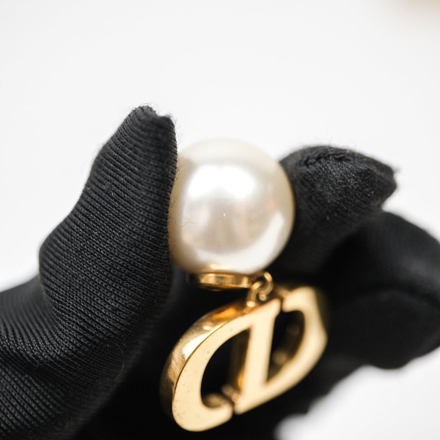 Christian Dior Pearls Drop Blue CD Earrings Gold Tone