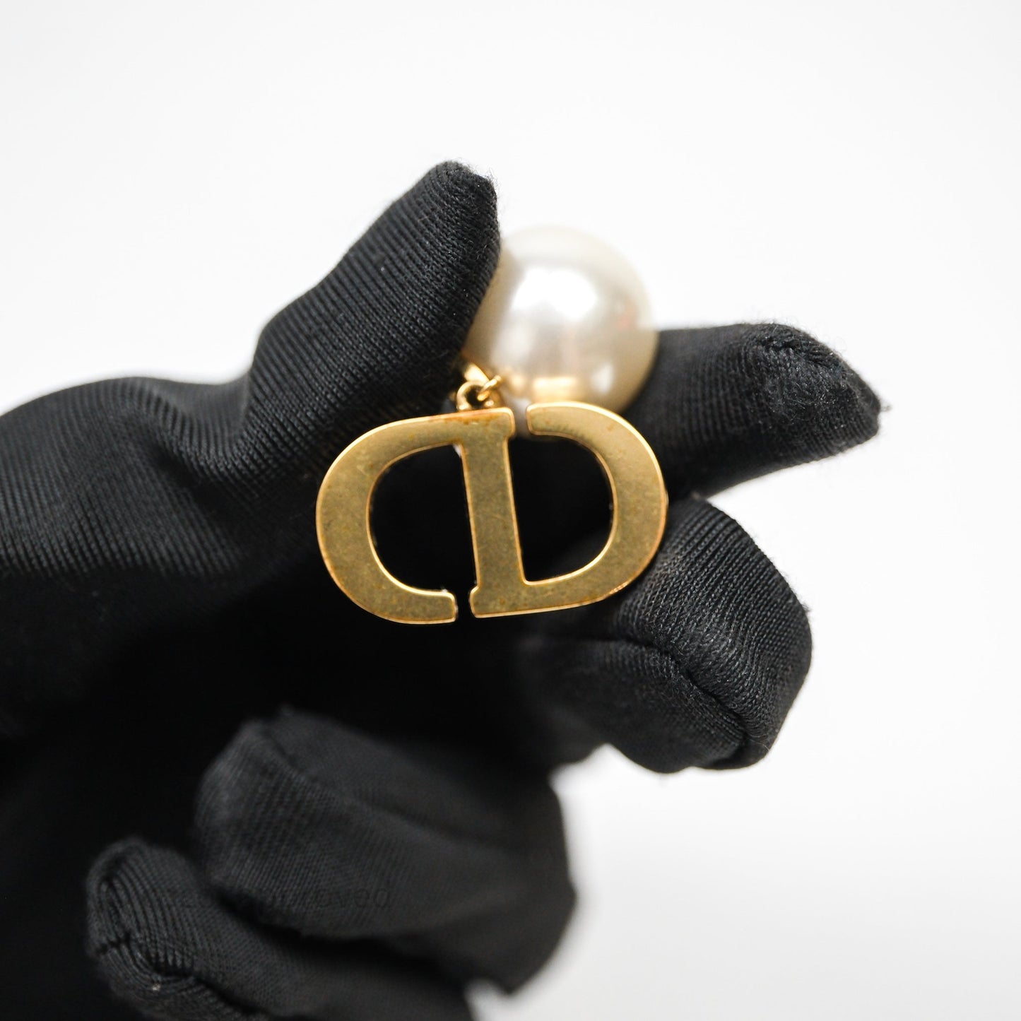 Christian Dior Pearls Drop Blue CD Earrings Gold Tone