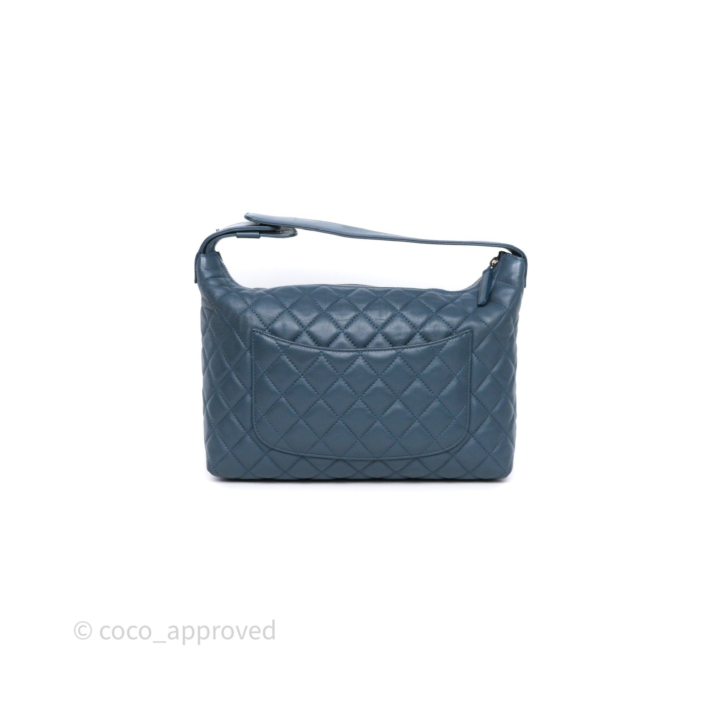 Chanel Quilted Hobo Handbag Teal Lambskin Silver Hardware