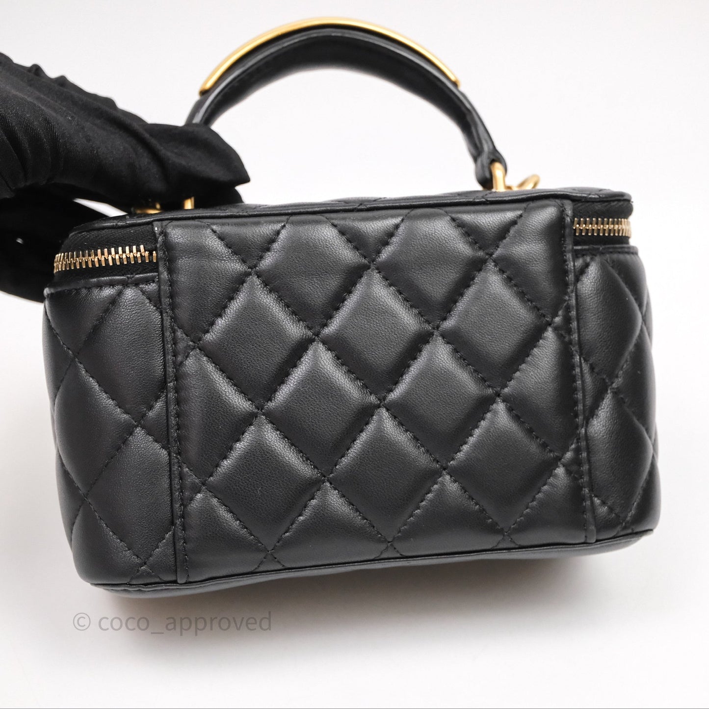Chanel Vanity Rectangular Metal Top Handle Black Lambskin Aged Gold Hardware