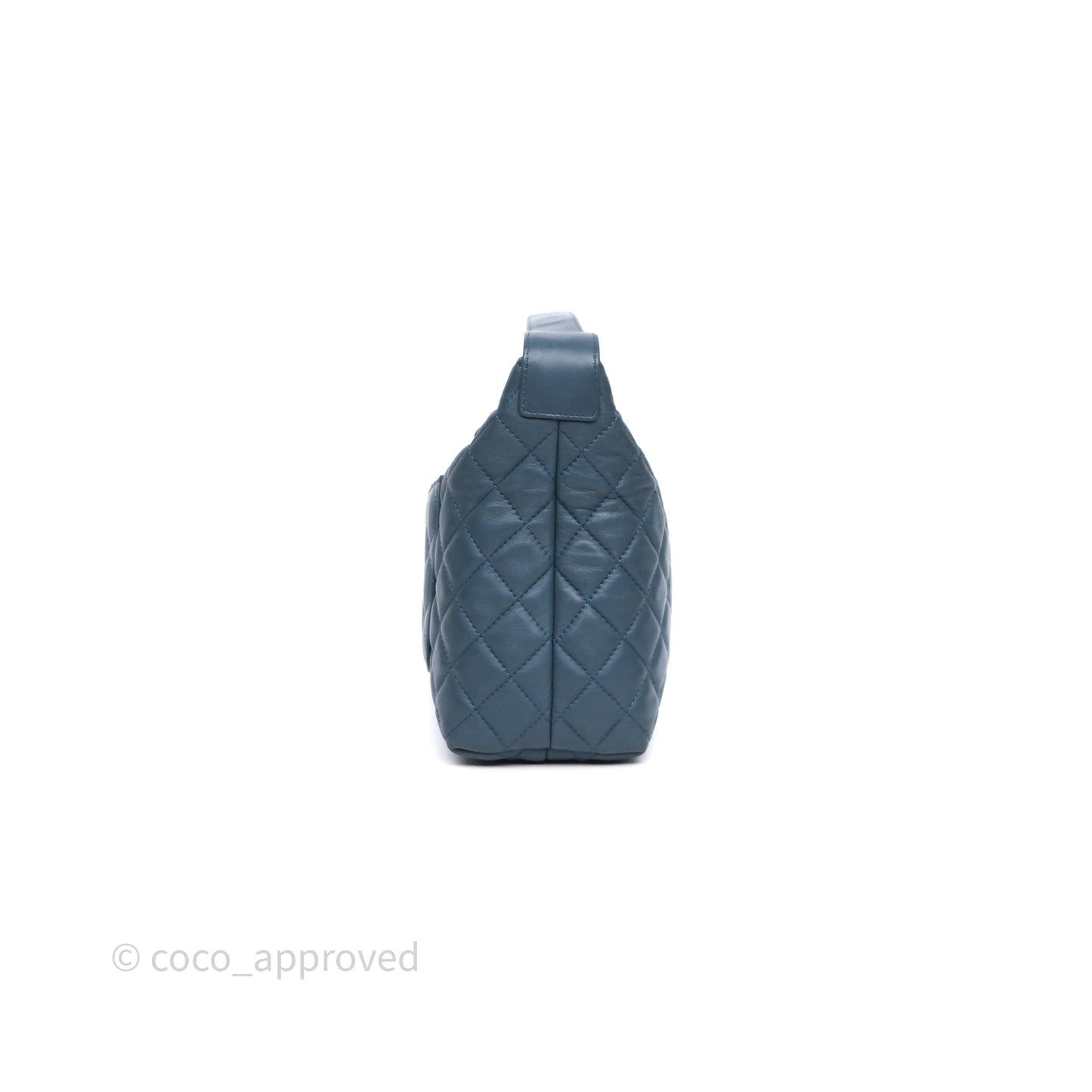 Chanel Quilted Hobo Handbag Teal Lambskin Silver Hardware