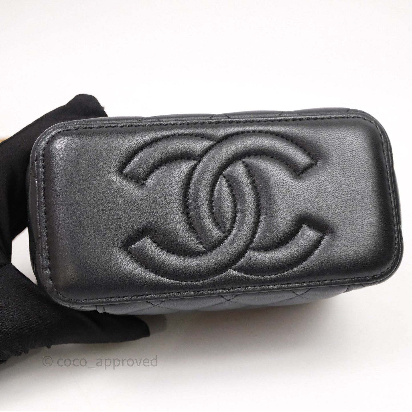 Chanel Vanity Rectangular Metal Top Handle Black Lambskin Aged Gold Hardware