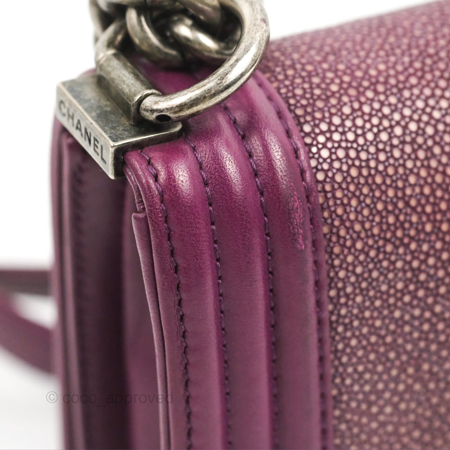 Chanel Small Boy Plum Purple Stingray Ruthenium Hardware