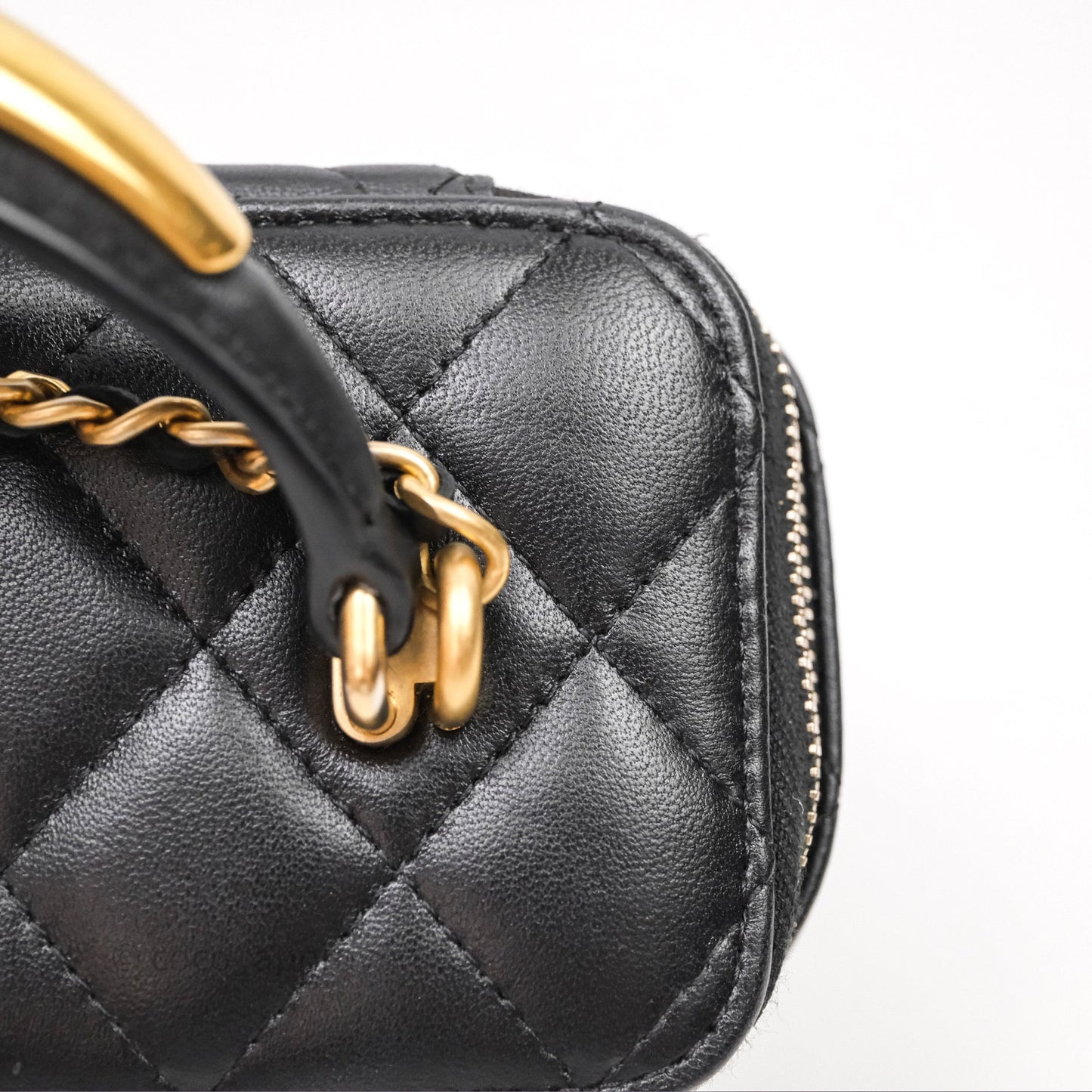 Chanel Vanity Rectangular Metal Top Handle Black Lambskin Aged Gold Hardware