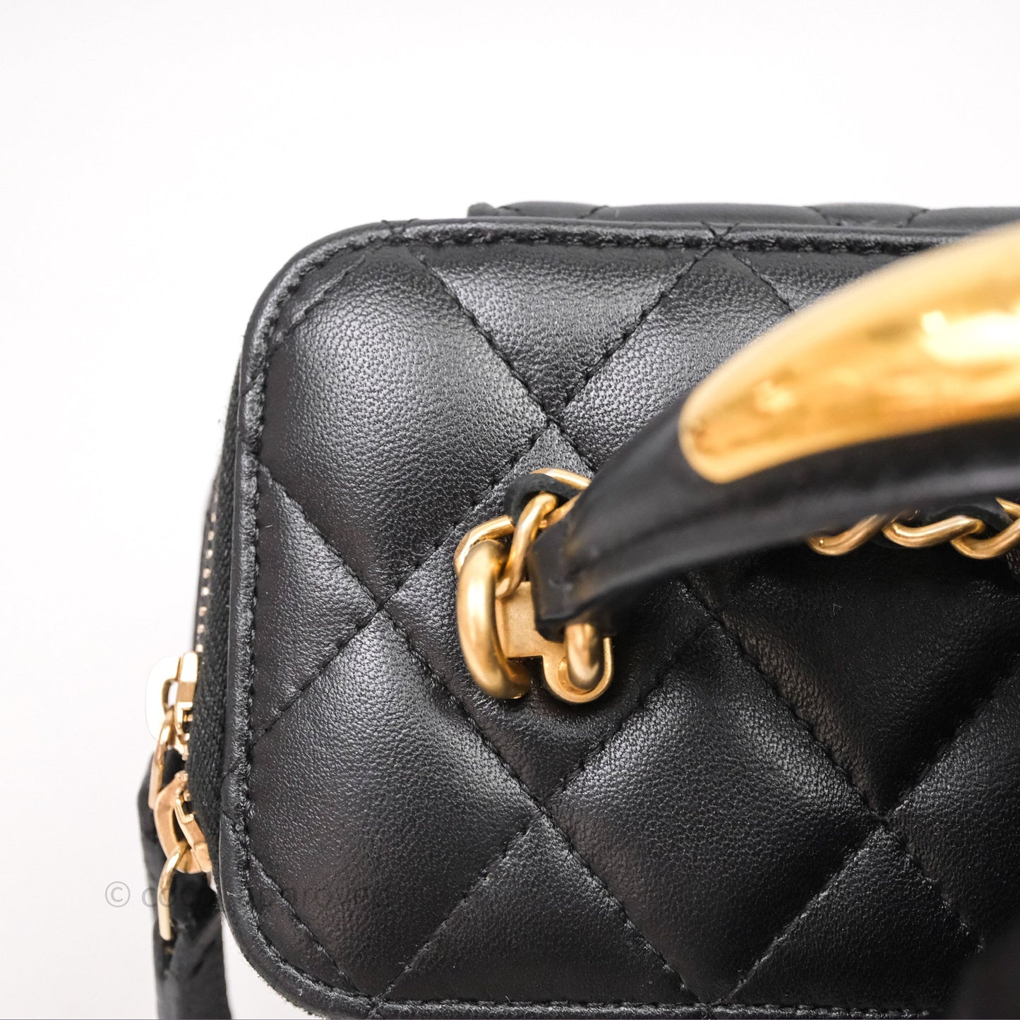 Chanel Vanity Rectangular Metal Top Handle Black Lambskin Aged Gold Hardware