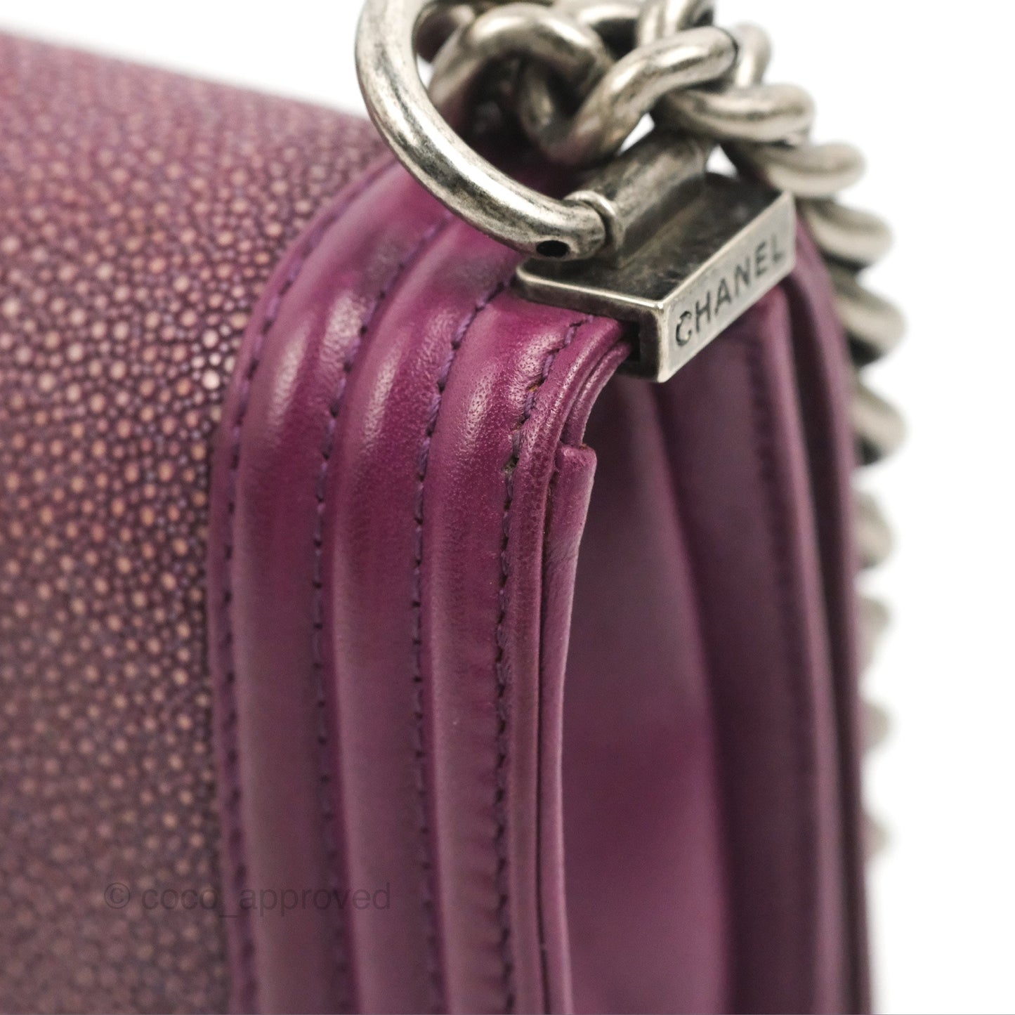 Chanel Small Boy Plum Purple Stingray Ruthenium Hardware