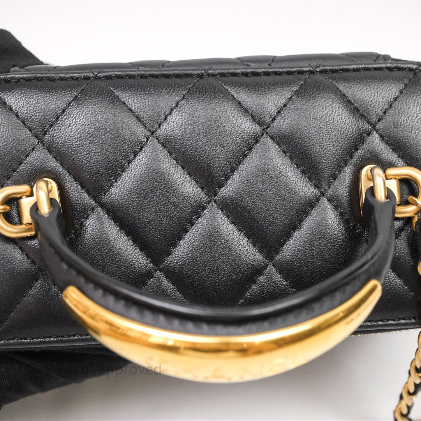 Chanel Vanity Rectangular Metal Top Handle Black Lambskin Aged Gold Hardware