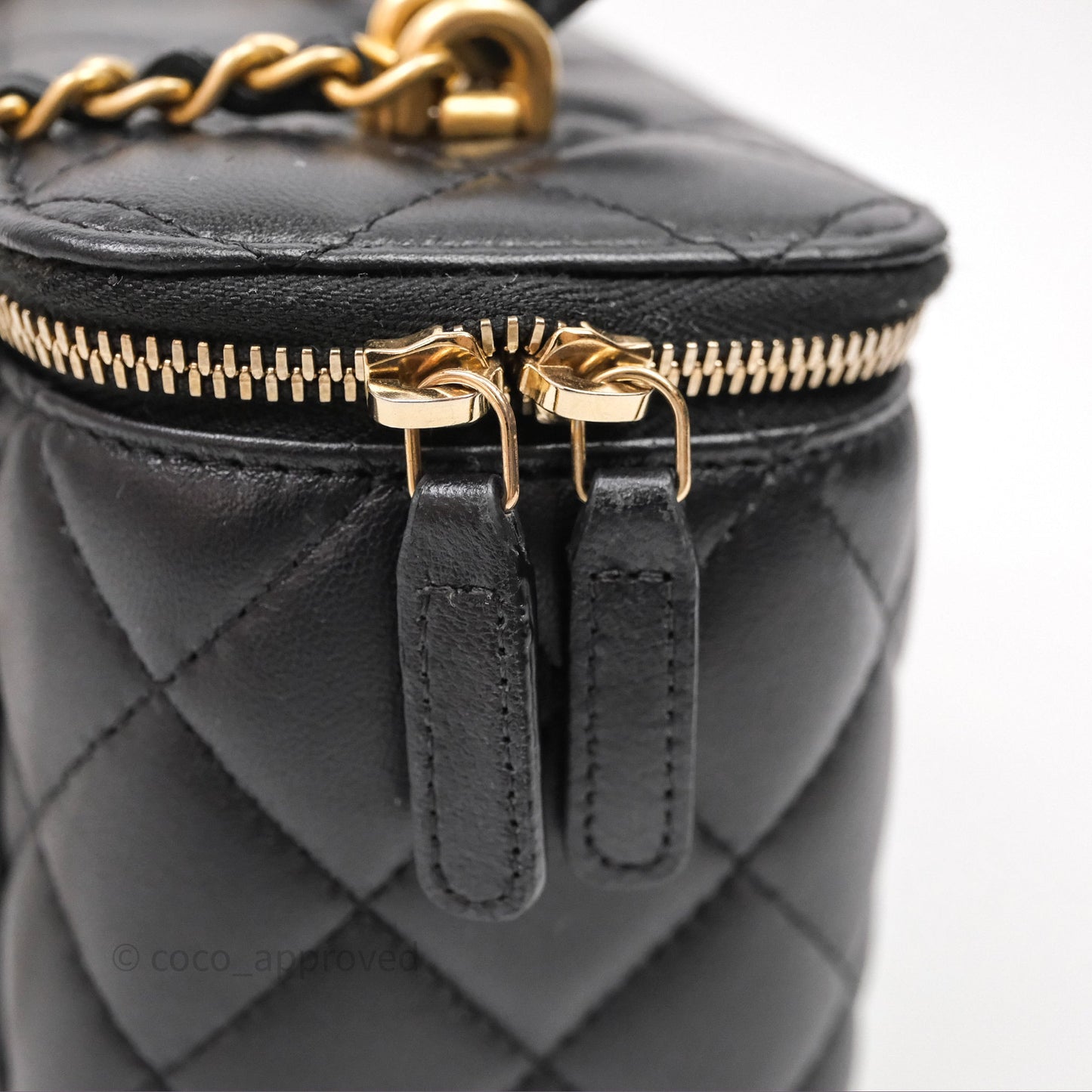 Chanel Vanity Rectangular Metal Top Handle Black Lambskin Aged Gold Hardware
