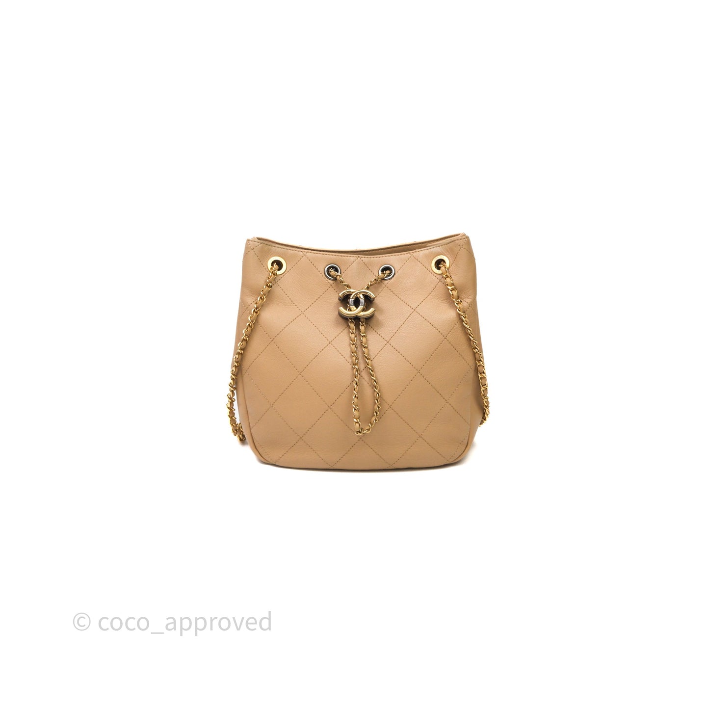 Chanel Drawstring Bucket Bag Beige Calfskin Mixed Hardware