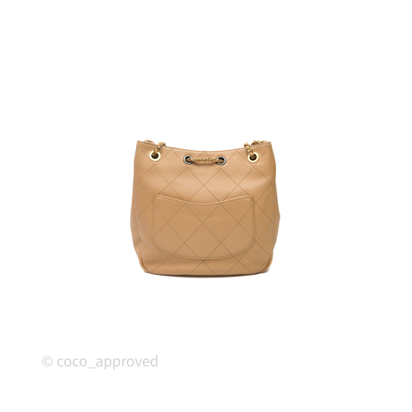 Chanel Drawstring Bucket Bag Beige Calfskin Mixed Hardware
