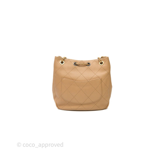 Chanel Drawstring Bucket Bag Beige Calfskin Mixed Hardware