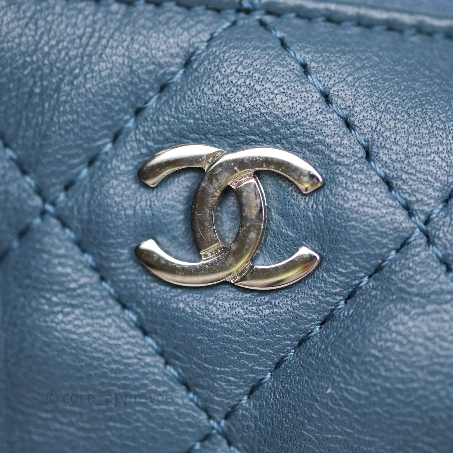Chanel Quilted Hobo Handbag Teal Lambskin Silver Hardware