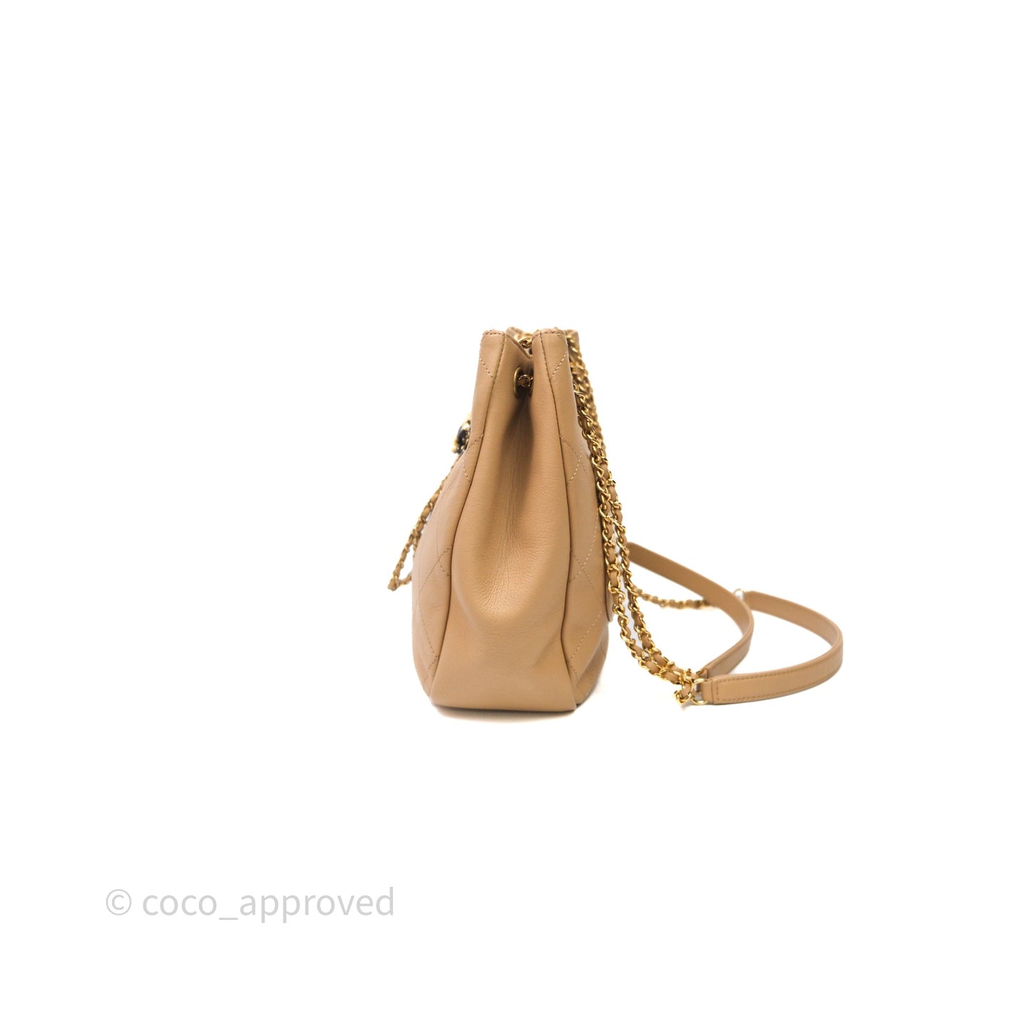 Chanel Drawstring Bucket Bag Beige Calfskin Mixed Hardware