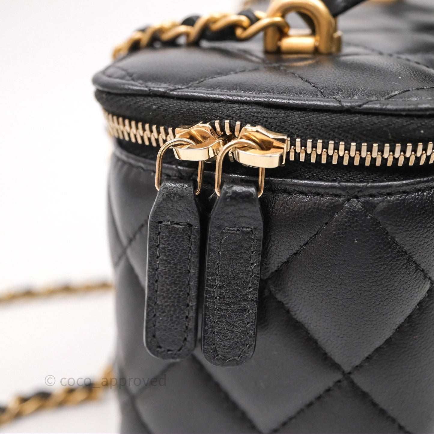 Chanel Vanity Rectangular Metal Top Handle Black Lambskin Aged Gold Hardware