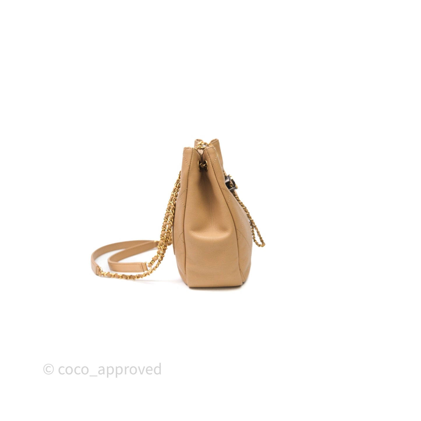 Chanel Drawstring Bucket Bag Beige Calfskin Mixed Hardware