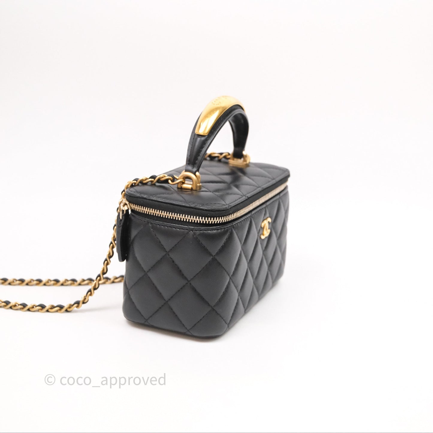 Chanel Vanity Rectangular Metal Top Handle Black Lambskin Aged Gold Hardware