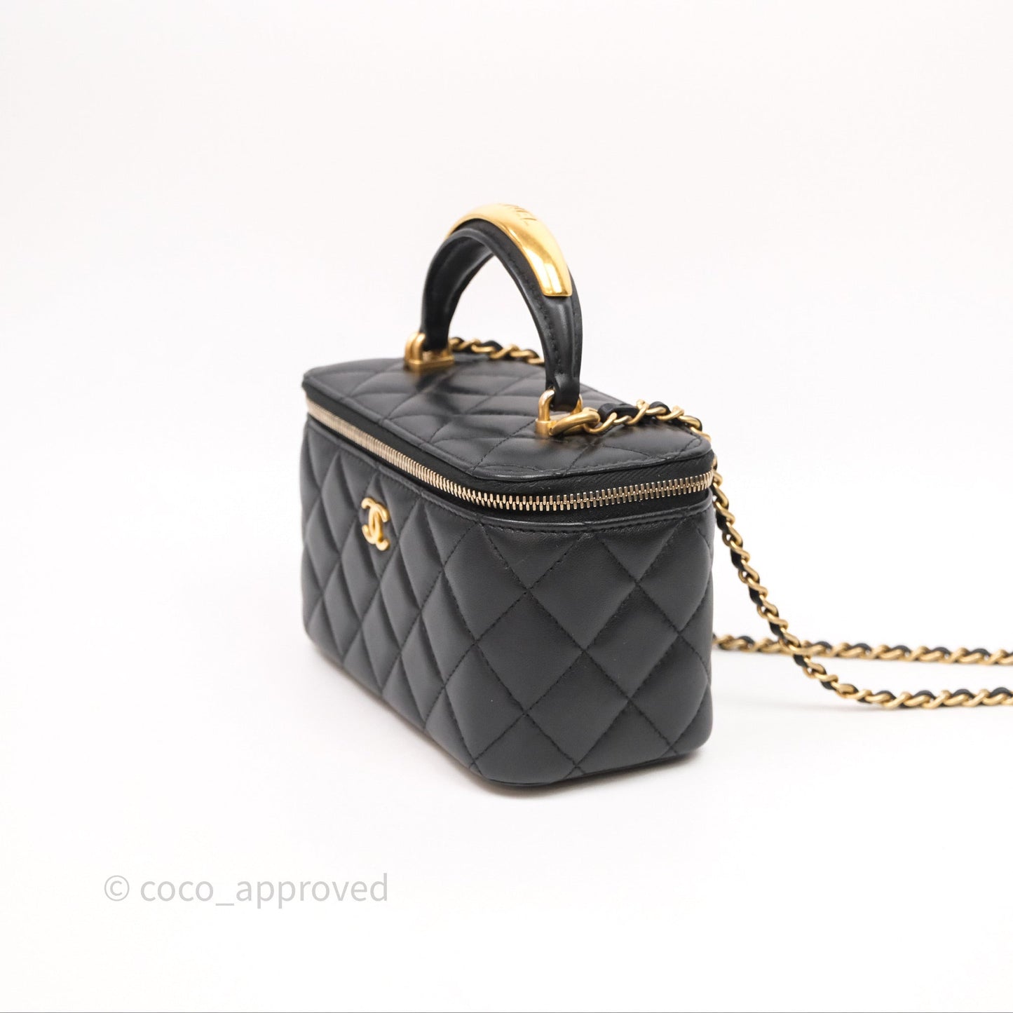 Chanel Vanity Rectangular Metal Top Handle Black Lambskin Aged Gold Hardware
