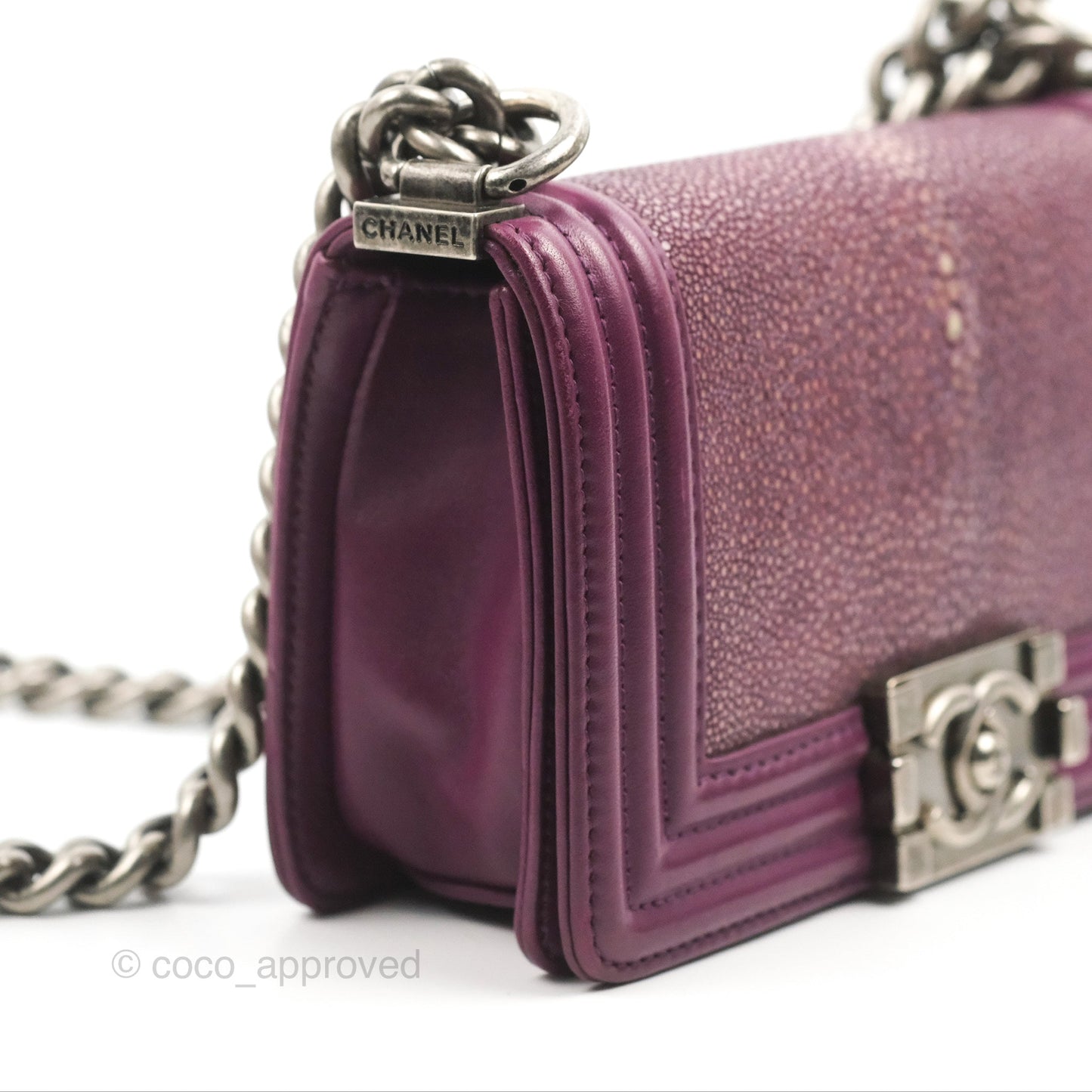 Chanel Small Boy Plum Purple Stingray Ruthenium Hardware