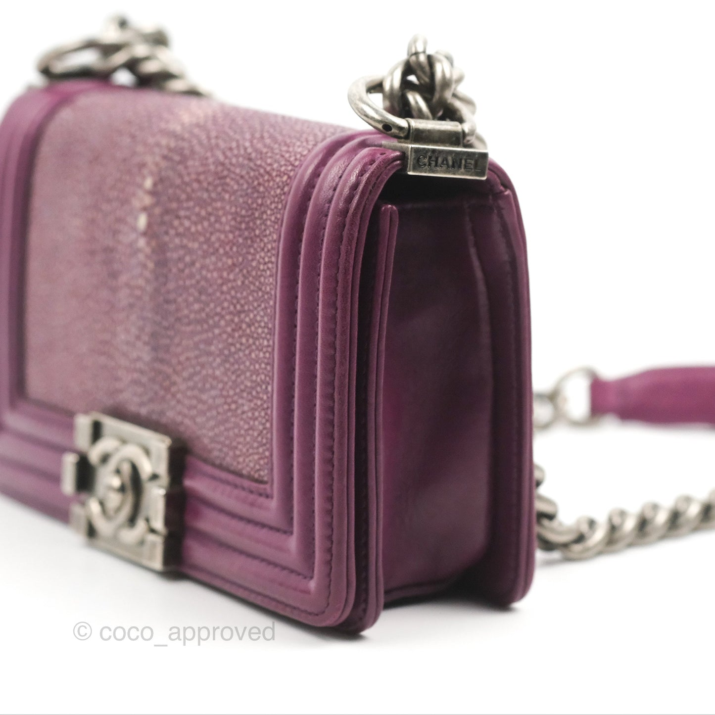 Chanel Small Boy Plum Purple Stingray Ruthenium Hardware