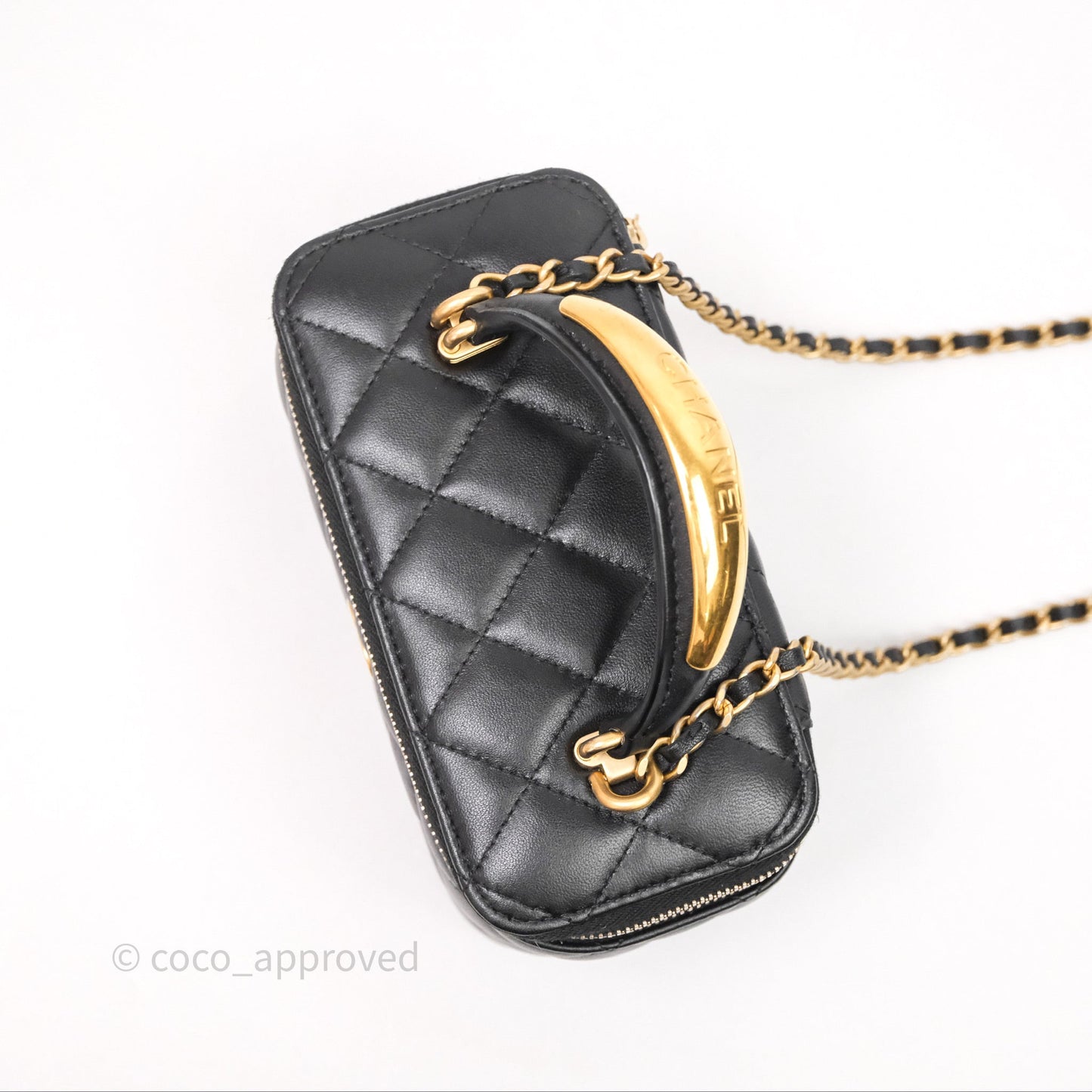 Chanel Vanity Rectangular Metal Top Handle Black Lambskin Aged Gold Hardware
